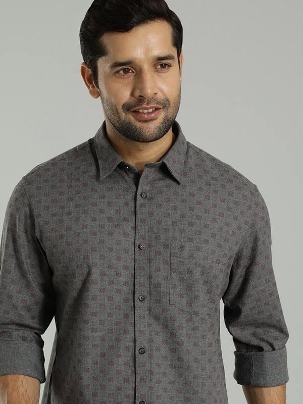 Indian Terrain Men All Over Print Dark Grey Shirt